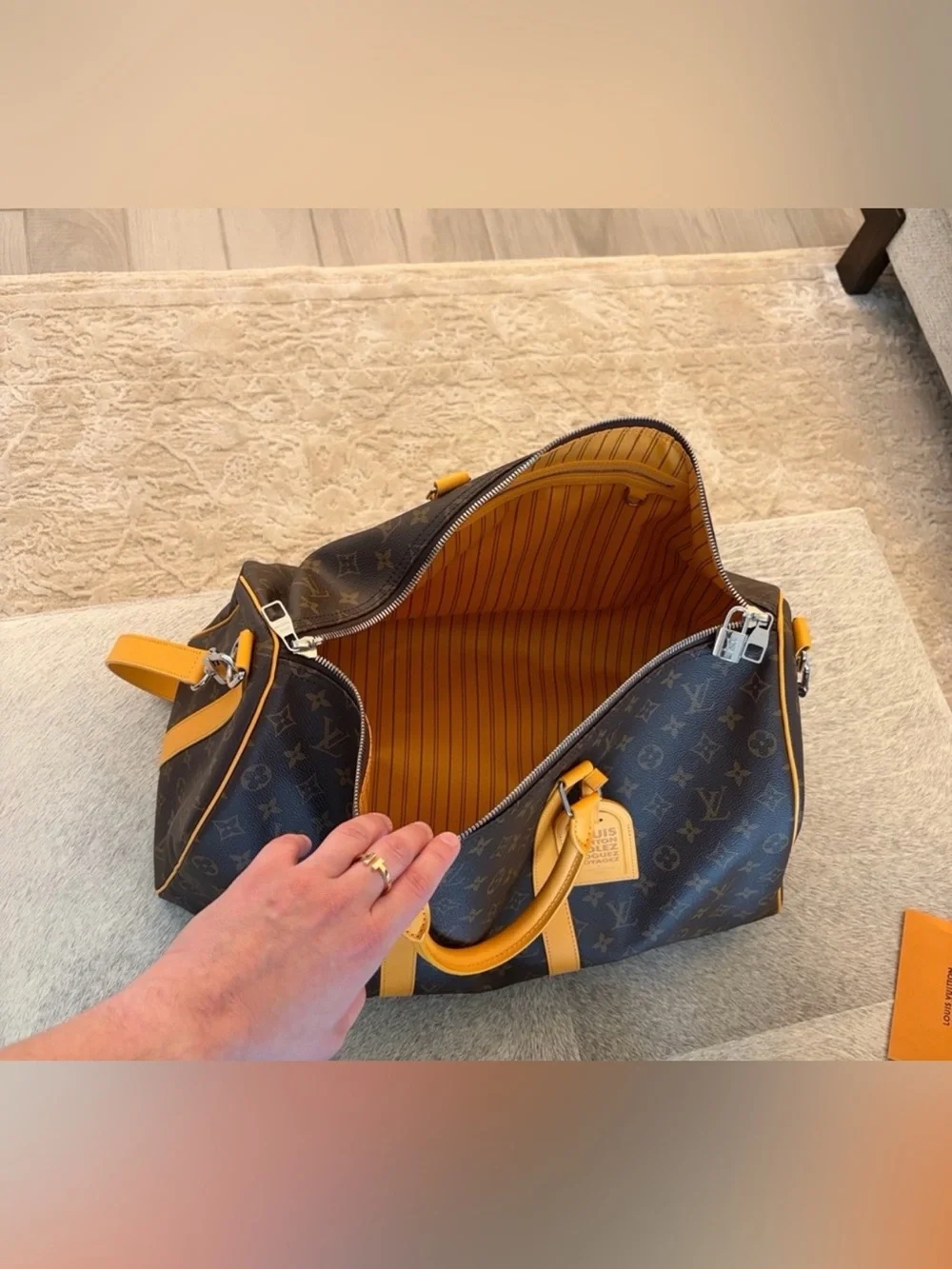 Louis Vuitton Keepall Bandoulière 50 MacassarYellow Leather Trim (M12634)